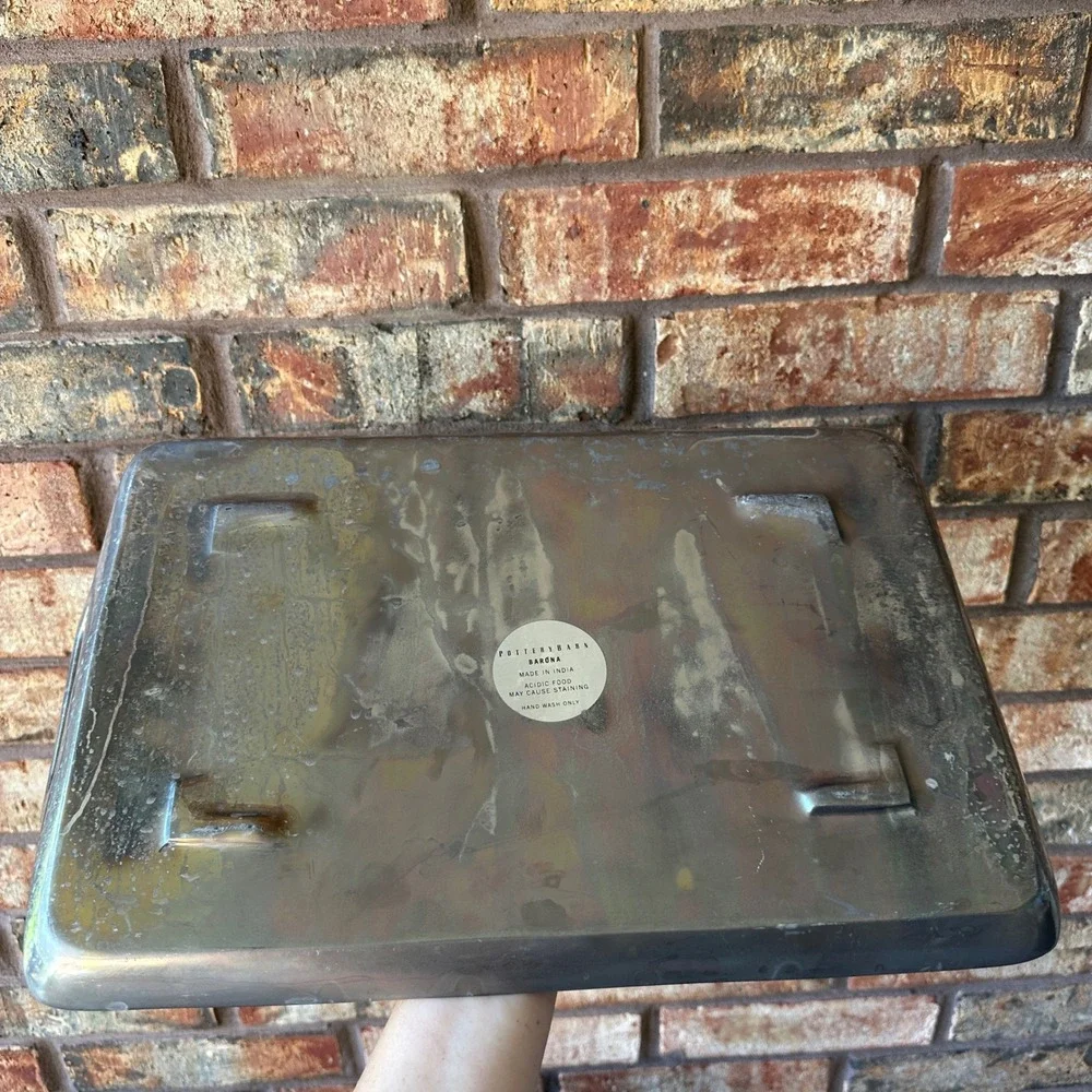 Pottery Barn Barona Aluminum Silver Metal Rectangular Serving‎ Tray with Handles